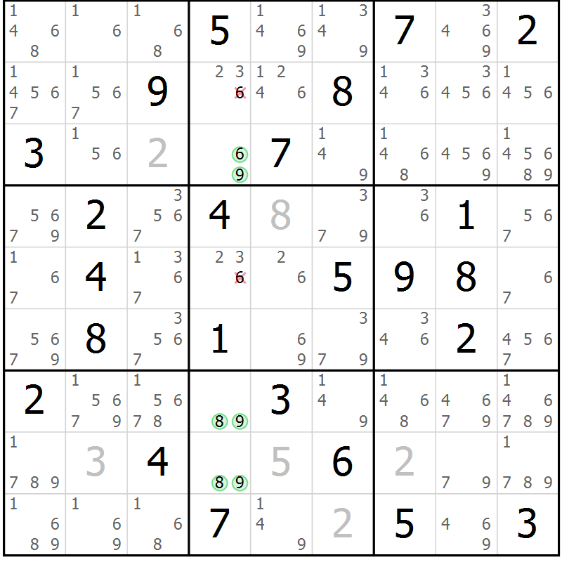 Position des candidats pour la solution de la Gr 49 page 52 du magazine de sudoku Sudoku Suprême n° 037