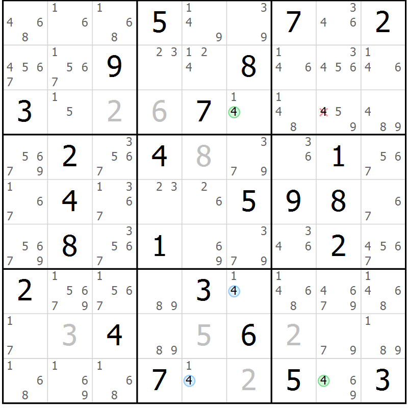 Position des candidats pour la solution de la Gr 49 page 52 du magazine de sudoku Sudoku Suprême n° 037