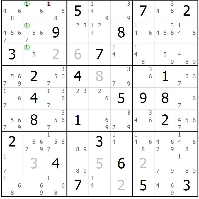 Position des candidats pour la solution de la Gr 49 page 52 du magazine de sudoku Sudoku Suprême n° 037