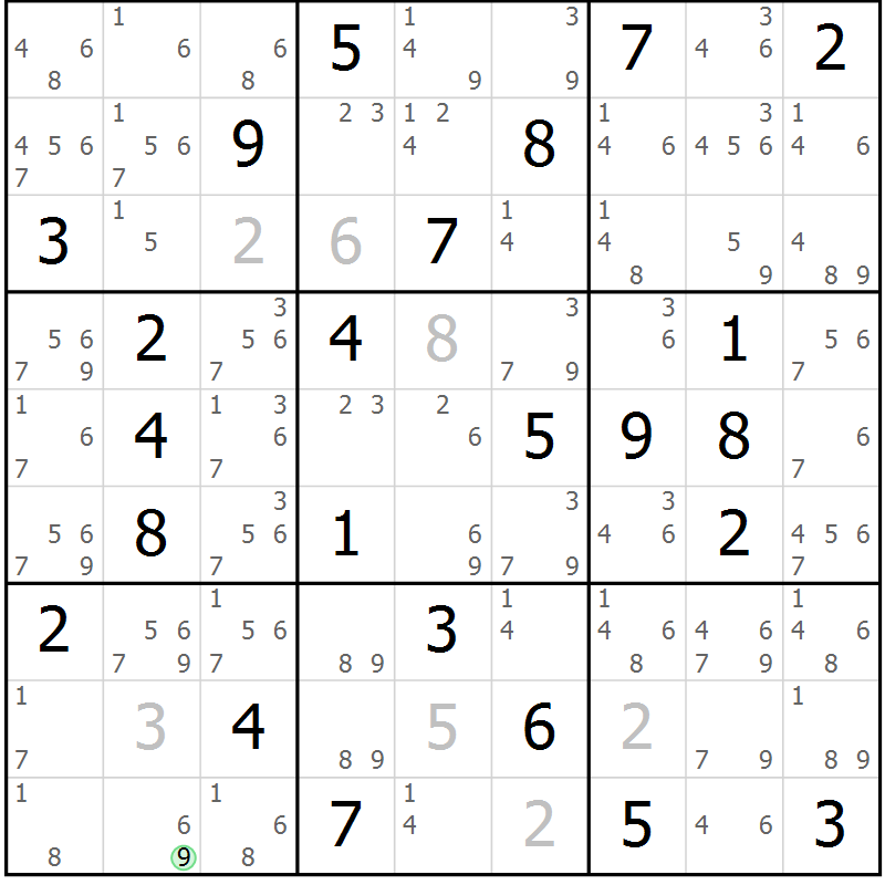 Position des candidats pour la solution de la Gr 49 page 52 du magazine de sudoku Sudoku Suprême n° 037