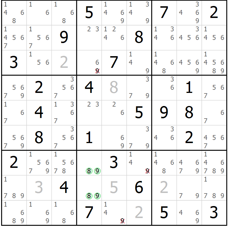 Position des candidats pour la solution de la Gr 49 page 52 du magazine de sudoku Sudoku Suprême n° 037