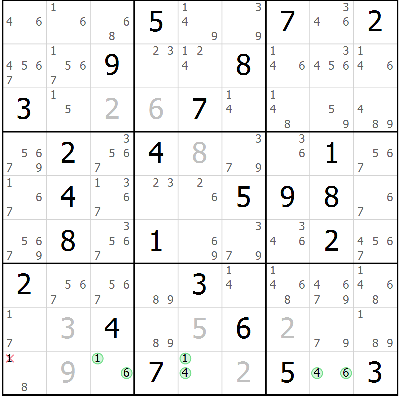 Position des candidats pour la solution de la Gr 49 page 52 du magazine de sudoku Sudoku Suprême n° 037