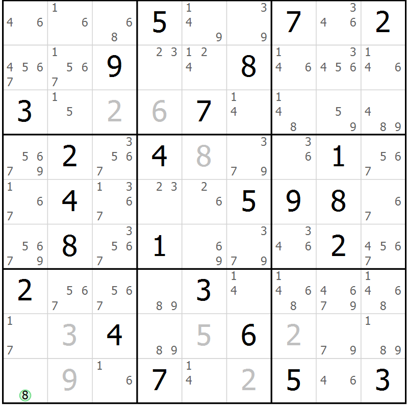 Position des candidats pour la solution de la Gr 49 page 52 du magazine de sudoku Sudoku Suprême n° 037