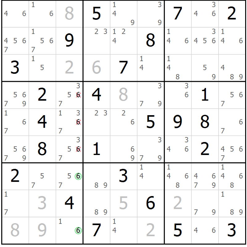 Position des candidats pour la solution de la Gr 49 page 52 du magazine de sudoku Sudoku Suprême n° 037
