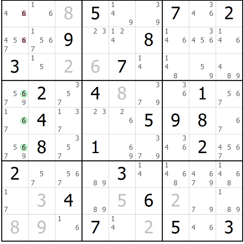 Position des candidats pour la solution de la Gr 49 page 52 du magazine de sudoku Sudoku Suprême n° 037