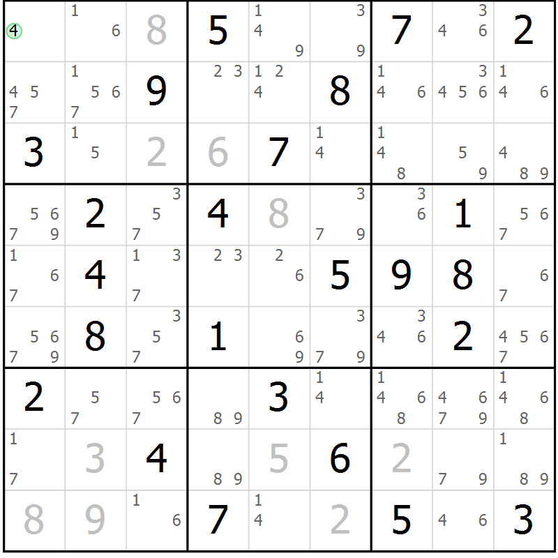 Position des candidats pour la solution de la Gr 49 page 52 du magazine de sudoku Sudoku Suprême n° 037