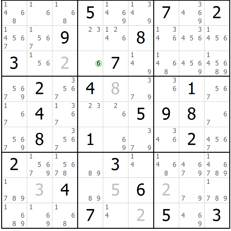 Position des candidats pour la solution de la Gr 49 page 52 du magazine de sudoku Sudoku Suprême n° 037