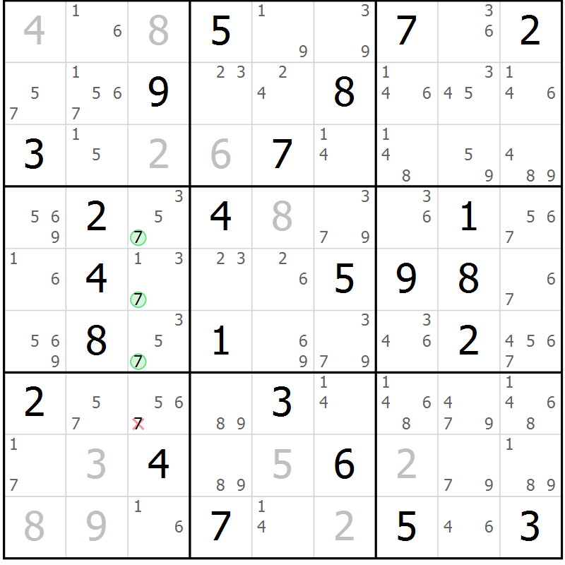 Position des candidats pour la solution de la Gr 49 page 52 du magazine de sudoku Sudoku Suprême n° 037