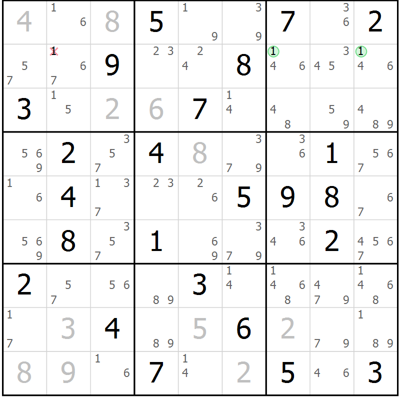 Position des candidats pour la solution de la Gr 49 page 52 du magazine de sudoku Sudoku Suprême n° 037