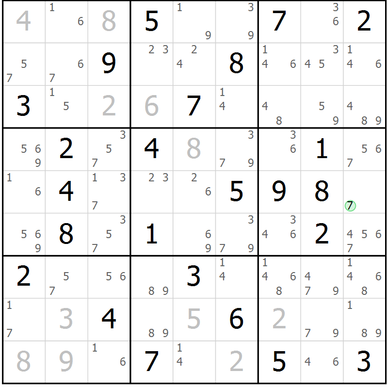 Position des candidats pour la solution de la Gr 49 page 52 du magazine de sudoku Sudoku Suprême n° 037
