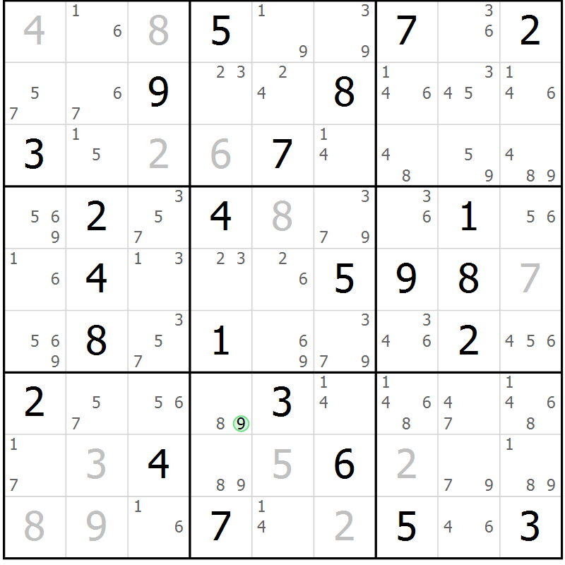 Position des candidats pour la solution de la Gr 49 page 52 du magazine de sudoku Sudoku Suprême n° 037