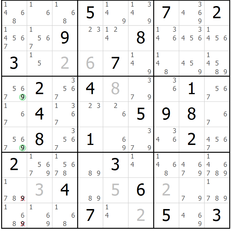 Position des candidats pour la solution de la Gr 49 page 52 du magazine de sudoku Sudoku Suprême n° 037