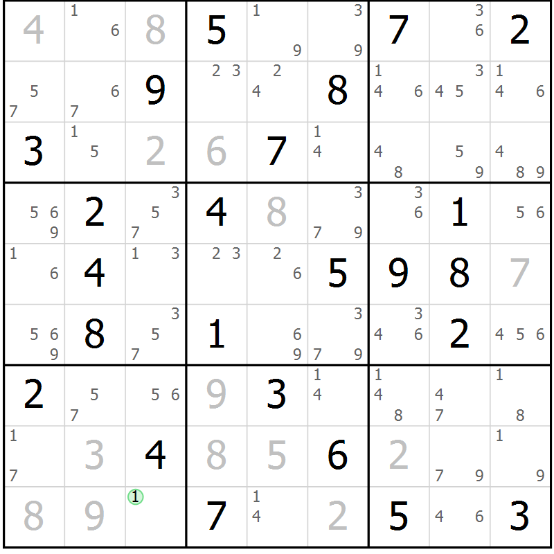 Position des candidats pour la solution de la Gr 49 page 52 du magazine de sudoku Sudoku Suprême n° 037
