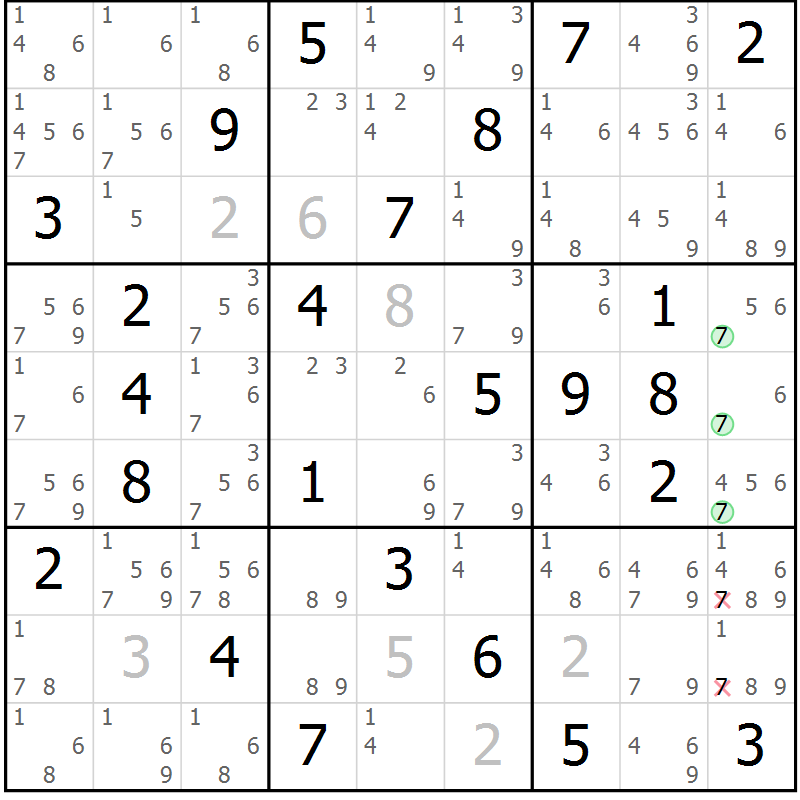 Position des candidats pour la solution de la Gr 49 page 52 du magazine de sudoku Sudoku Suprême n° 037