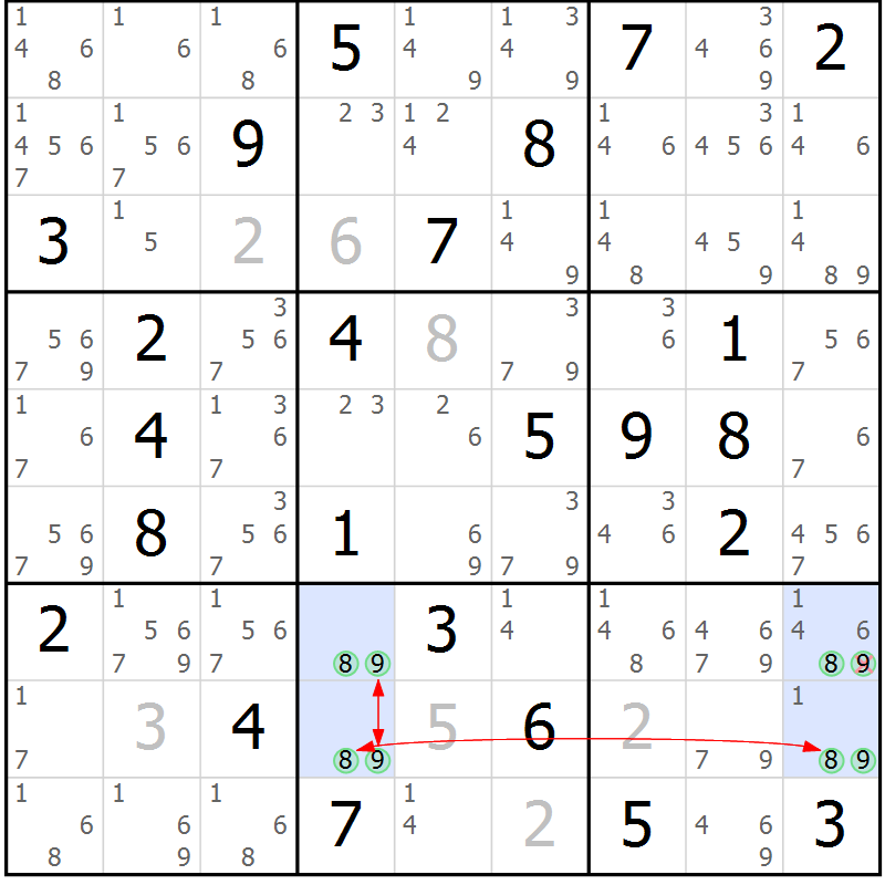 Position des candidats pour la solution de la Gr 49 page 52 du magazine de sudoku Sudoku Suprême n° 037