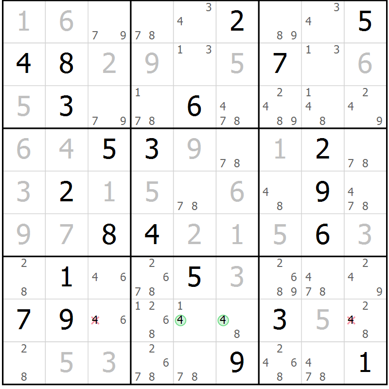 Position des candidats pour la solution de la Gr 5 page 8 du magazine de sudoku Sudoku Suprême n° 037