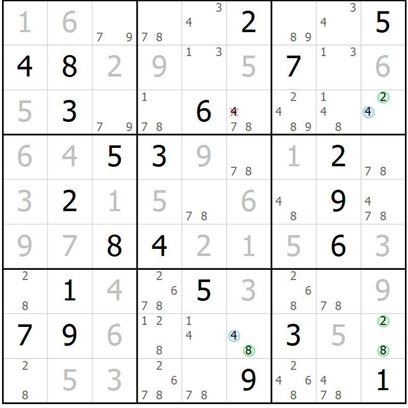 Position des candidats pour la solution de la Gr 5 page 8 du magazine de sudoku Sudoku Suprême n° 037
