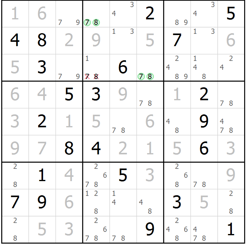 Position des candidats pour la solution de la Gr 5 page 8 du magazine de sudoku Sudoku Suprême n° 037