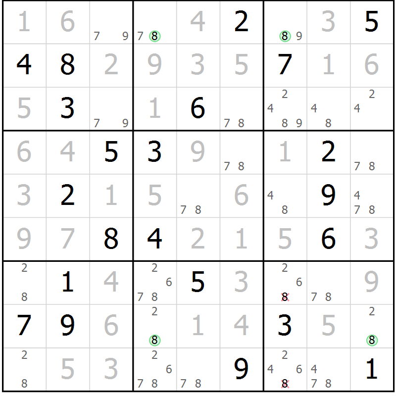 Position des candidats pour la solution de la Gr 5 page 8 du magazine de sudoku Sudoku Suprême n° 037