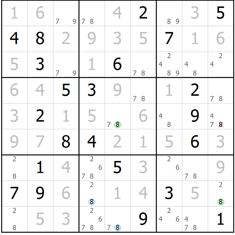 Position des candidats pour la solution de la Gr 5 page 8 du magazine de sudoku Sudoku Suprême n° 037