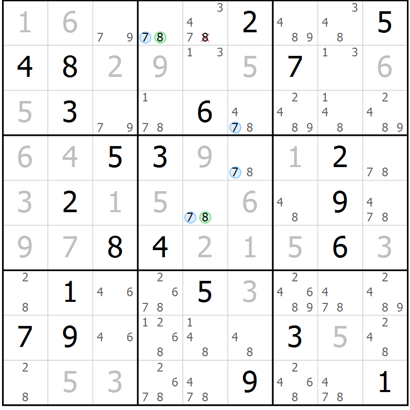 Position des candidats pour la solution de la Gr 5 page 8 du magazine de sudoku Sudoku Suprême n° 037