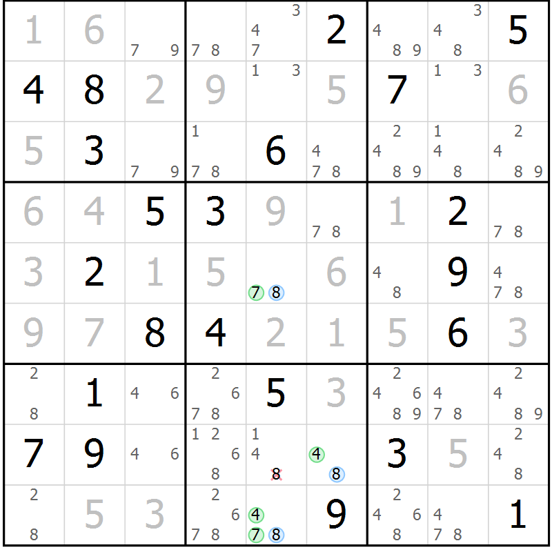 Position des candidats pour la solution de la Gr 5 page 8 du magazine de sudoku Sudoku Suprême n° 037