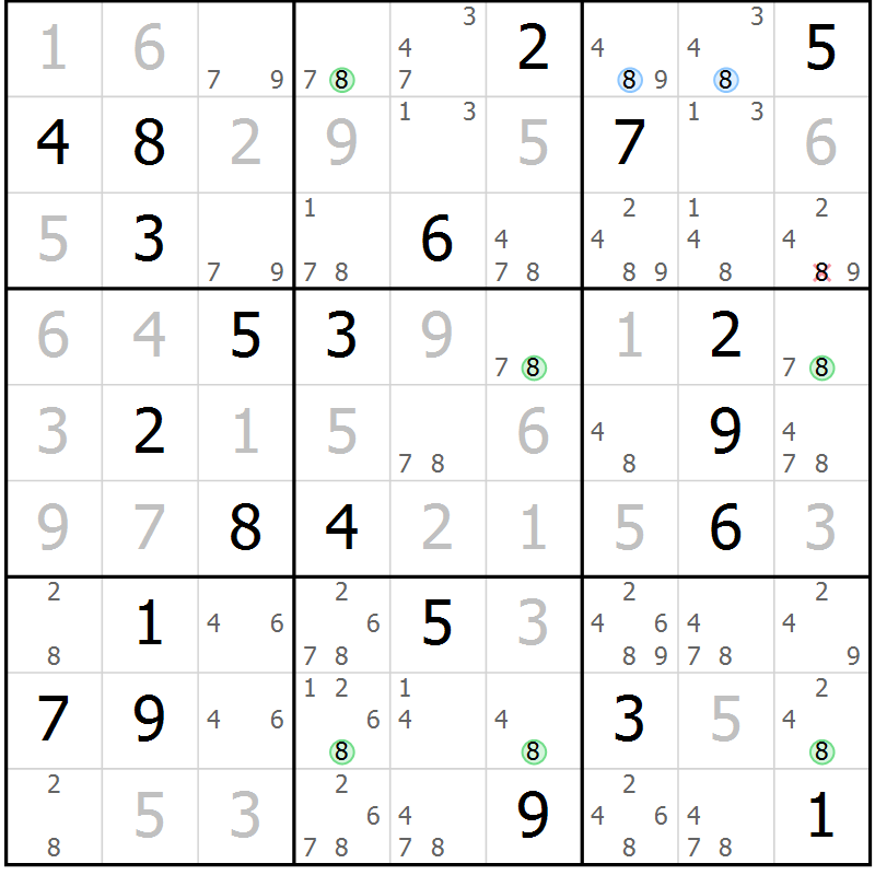 Position des candidats pour la solution de la Gr 5 page 8 du magazine de sudoku Sudoku Suprême n° 037