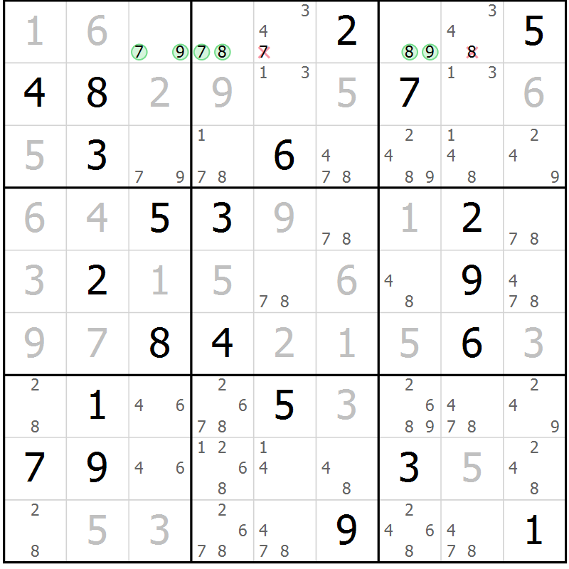 Position des candidats pour la solution de la Gr 5 page 8 du magazine de sudoku Sudoku Suprême n° 037