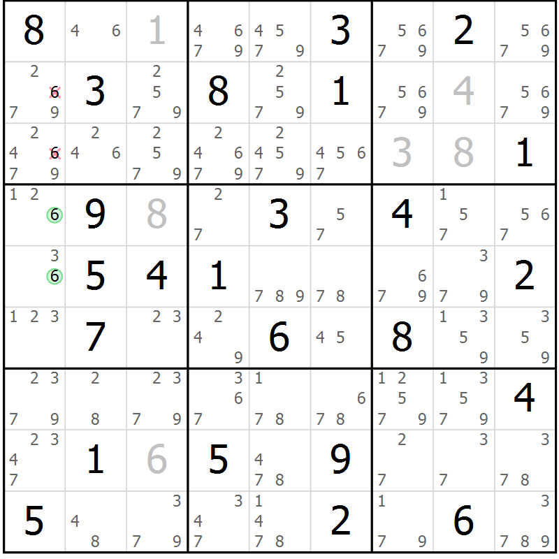 Position des candidats pour la solution de la Gr 50 page 53 du magazine de sudoku Sudoku Suprême n° 037