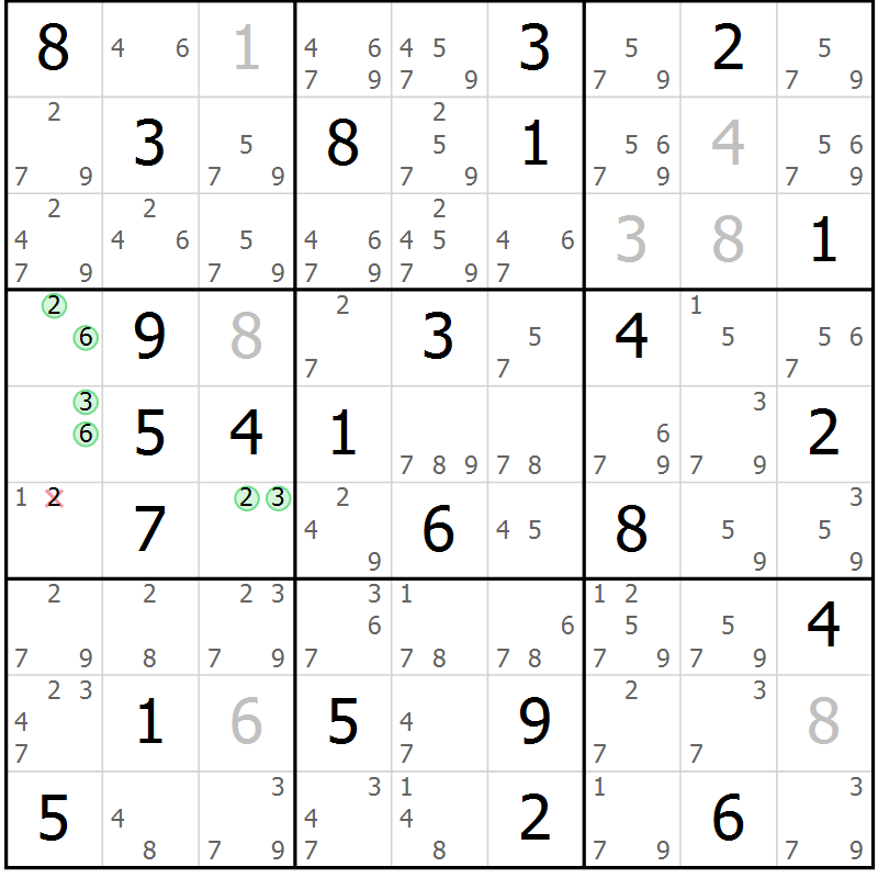 Position des candidats pour la solution de la Gr 50 page 53 du magazine de sudoku Sudoku Suprême n° 037