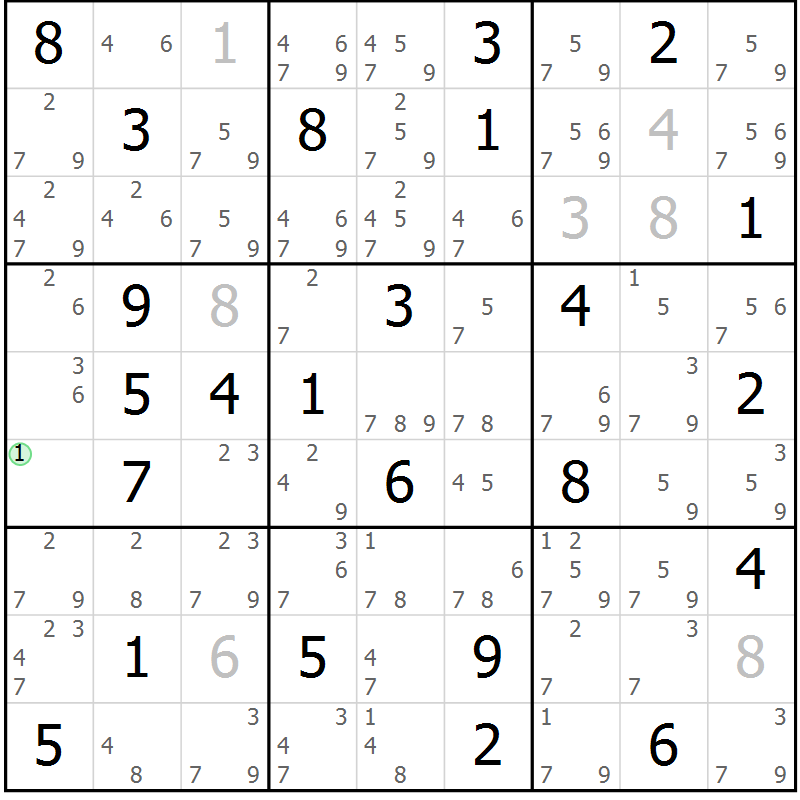 Position des candidats pour la solution de la Gr 50 page 53 du magazine de sudoku Sudoku Suprême n° 037
