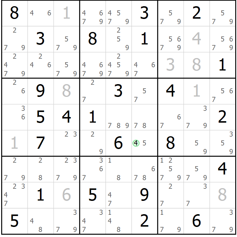 Position des candidats pour la solution de la Gr 50 page 53 du magazine de sudoku Sudoku Suprême n° 037