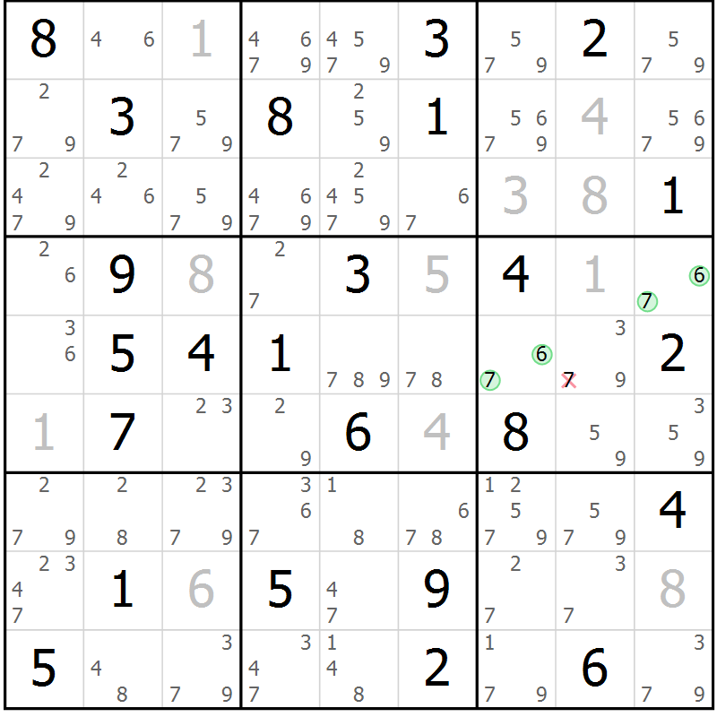 Position des candidats pour la solution de la Gr 50 page 53 du magazine de sudoku Sudoku Suprême n° 037