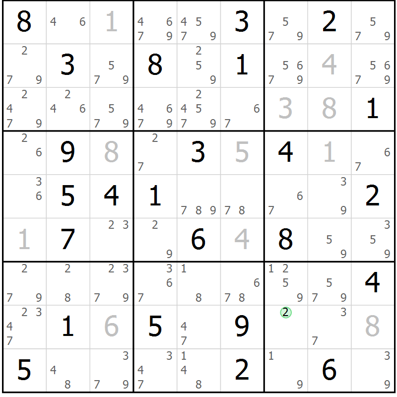 Position des candidats pour la solution de la Gr 50 page 53 du magazine de sudoku Sudoku Suprême n° 037