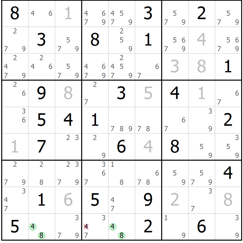 Position des candidats pour la solution de la Gr 50 page 53 du magazine de sudoku Sudoku Suprême n° 037
