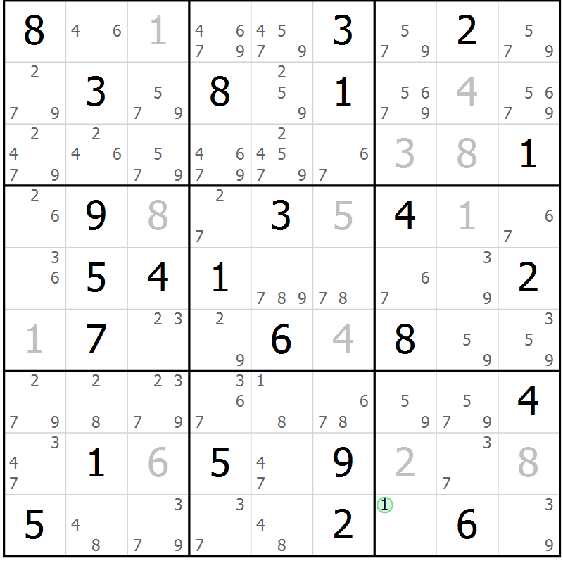 Position des candidats pour la solution de la Gr 50 page 53 du magazine de sudoku Sudoku Suprême n° 037