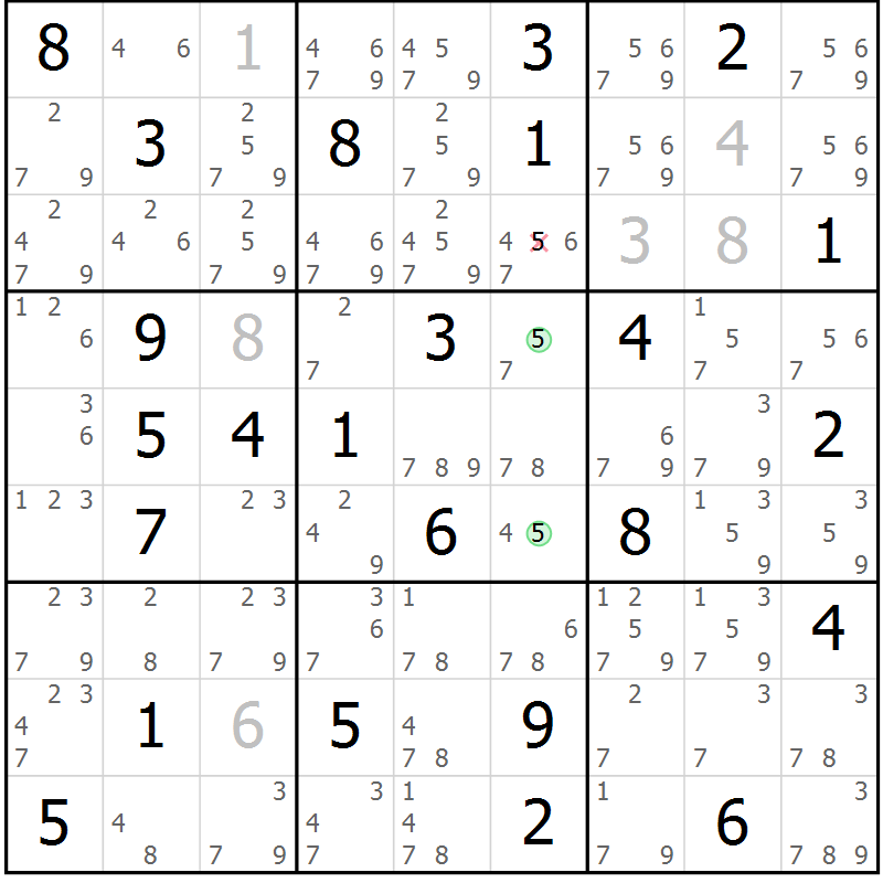 Position des candidats pour la solution de la Gr 50 page 53 du magazine de sudoku Sudoku Suprême n° 037