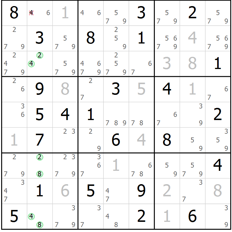 Position des candidats pour la solution de la Gr 50 page 53 du magazine de sudoku Sudoku Suprême n° 037