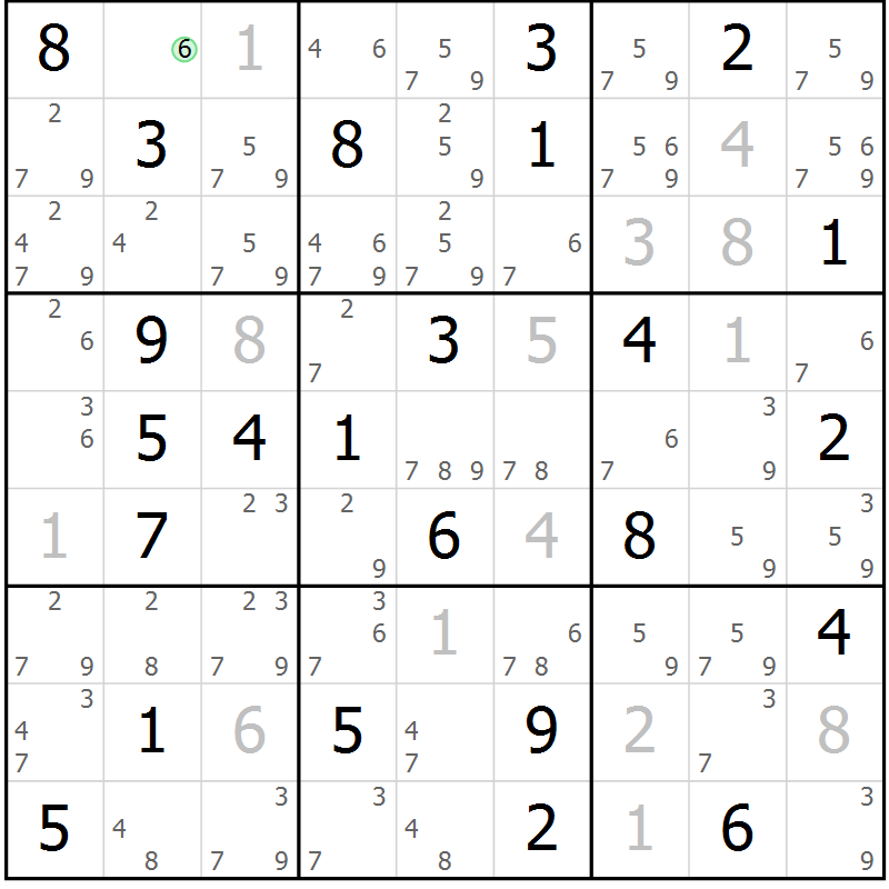 Position des candidats pour la solution de la Gr 50 page 53 du magazine de sudoku Sudoku Suprême n° 037