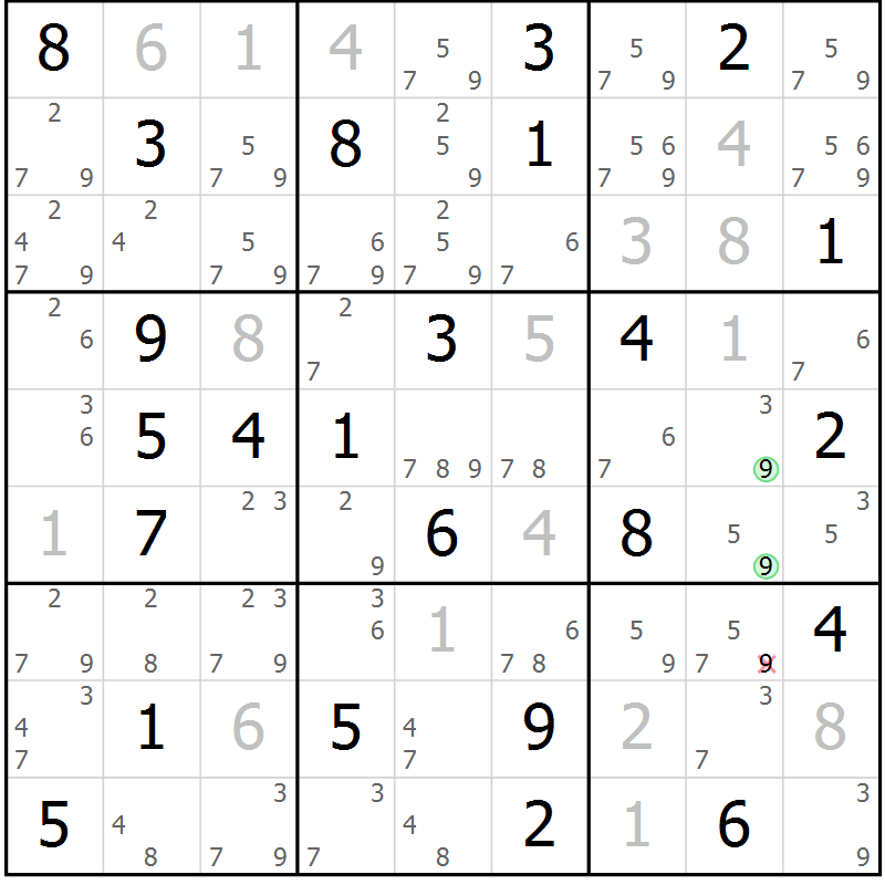 Position des candidats pour la solution de la Gr 50 page 53 du magazine de sudoku Sudoku Suprême n° 037