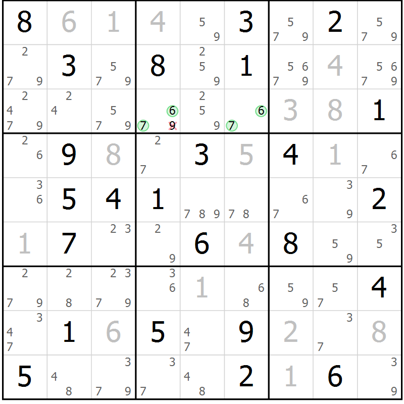 Position des candidats pour la solution de la Gr 50 page 53 du magazine de sudoku Sudoku Suprême n° 037