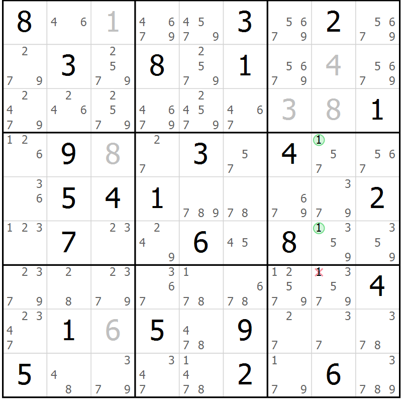 Position des candidats pour la solution de la Gr 50 page 53 du magazine de sudoku Sudoku Suprême n° 037