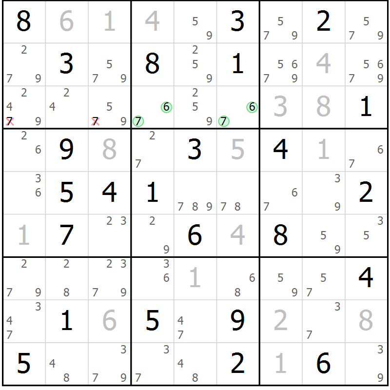 Position des candidats pour la solution de la Gr 50 page 53 du magazine de sudoku Sudoku Suprême n° 037
