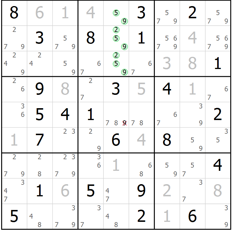 Position des candidats pour la solution de la Gr 50 page 53 du magazine de sudoku Sudoku Suprême n° 037