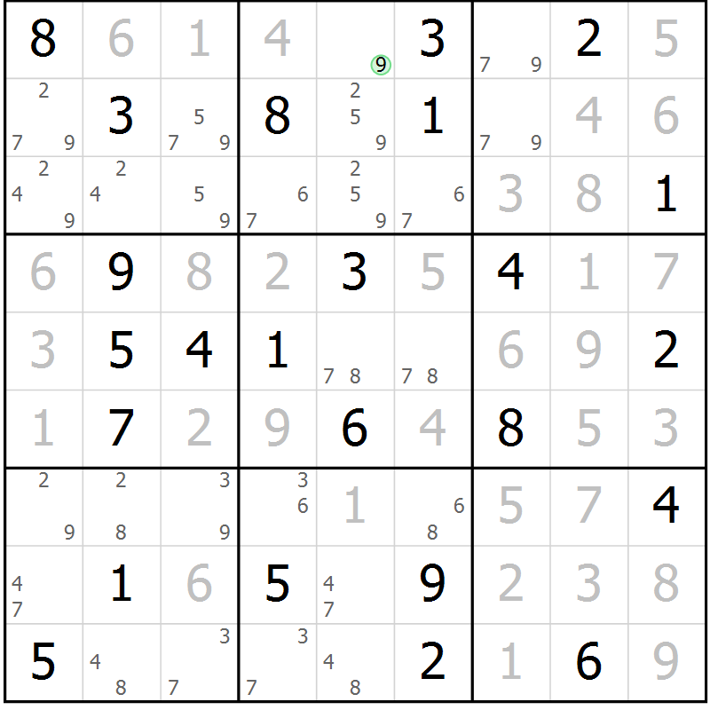 Position des candidats pour la solution de la Gr 50 page 53 du magazine de sudoku Sudoku Suprême n° 037