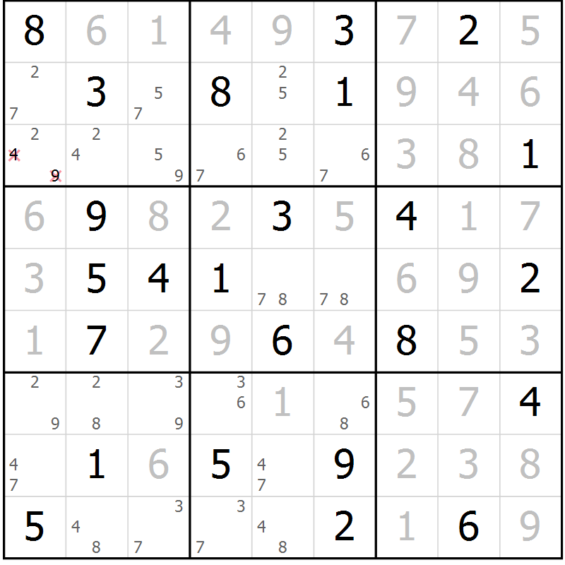 Position des candidats pour la solution de la Gr 50 page 53 du magazine de sudoku Sudoku Suprême n° 037