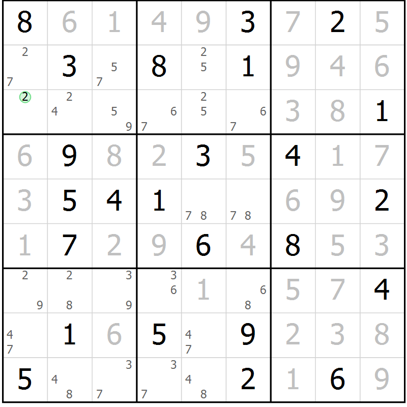 Position des candidats pour la solution de la Gr 50 page 53 du magazine de sudoku Sudoku Suprême n° 037
