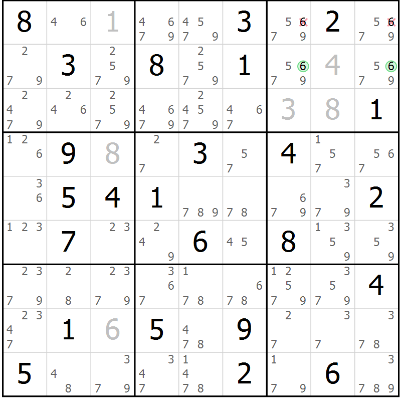Position des candidats pour la solution de la Gr 50 page 53 du magazine de sudoku Sudoku Suprême n° 037