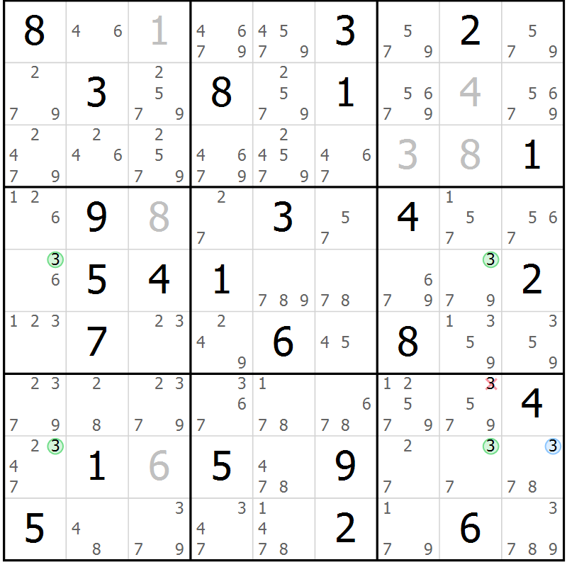 Position des candidats pour la solution de la Gr 50 page 53 du magazine de sudoku Sudoku Suprême n° 037