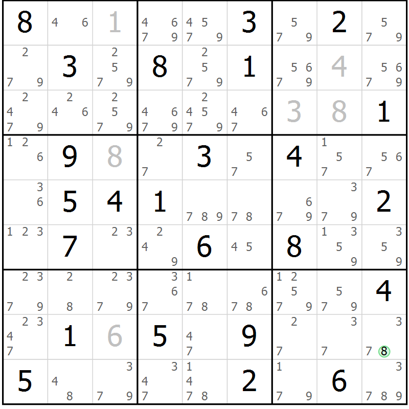 Position des candidats pour la solution de la Gr 50 page 53 du magazine de sudoku Sudoku Suprême n° 037
